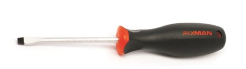 Wkrętak D0110 z czarno-pomarańczową rączką, srebrnym trzpieniem i czarnym grotem.