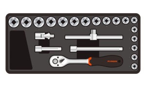 WKŁADKA KLUCZE NASADOWE 3/8" (22 CZĘŚCI)