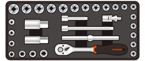 Wkładka F1BT48 w kolorze czarnym prezentująca schemat ułożenia skompletowanych narzędzi.