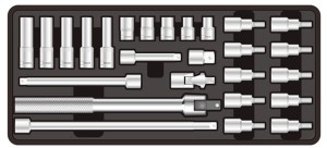WKŁADKA KLUCZE NASADOWE+AKCESORIA 3/8" (26 CZĘŚCI)