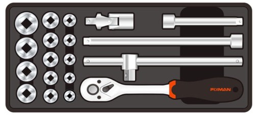 Wkładka F1BT76 w kolorze czarnym prezentująca schemat ułożenia skompletowanych narzędzi.