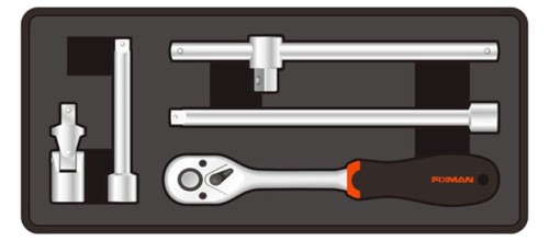 Wkładka F1BT75 w kolorze czarnym prezentująca schemat ułożenia skompletowanych narzędzi.