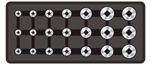 Wkładka F1BT60 w kolorze czarnym prezentująca schemat ułożenia skompletowanych narzędzi.