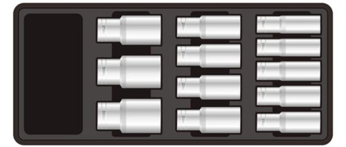 Wkładka F1BT63 w kolorze czarnym prezentująca schemat ułożenia skompletowanych narzędzi.