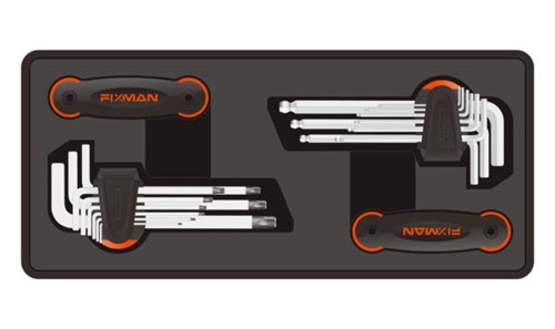 Wkładka F1BT83 w kolorze czarnym prezentująca schemat ułożenia skompletowanych narzędzi.