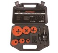 Zestaw otwornic bi-metal 19-57mm wraz z uchwytami w czarnej walizce.