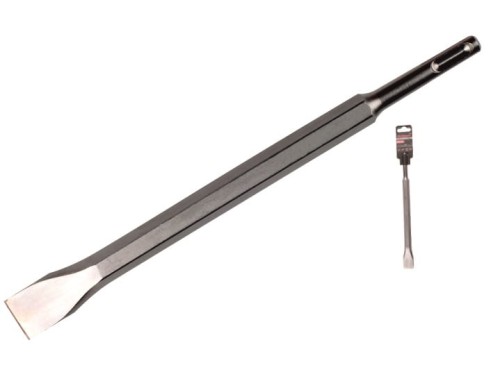 Dłuto sds+ 40x250 mm w kolorze stalowo-szarym wraz z zawieszką typu blister.