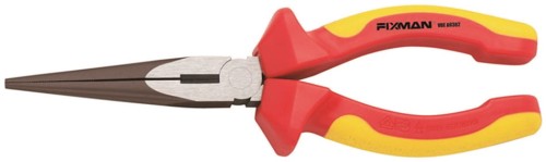 Szczypce wydłużone 150mm z czarno-srebrnymi szczękami i żółto-czerwonymi rączkami.