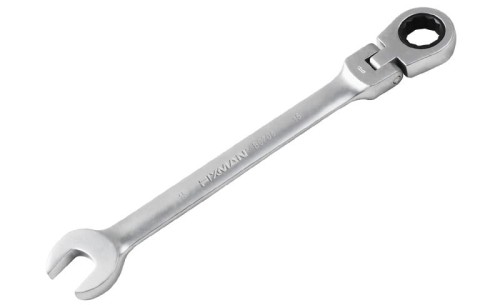 Klucz B0719 w kolorze srebrnym, posiada dwie przeciwlegle głownie, z czego jedna zakończona widełkowo, a druga 12-kątną czarną koronką mechanizmu grzechotkowego. Głownia grzechotki połączona z korpusem klucza ruchomym przegubem.